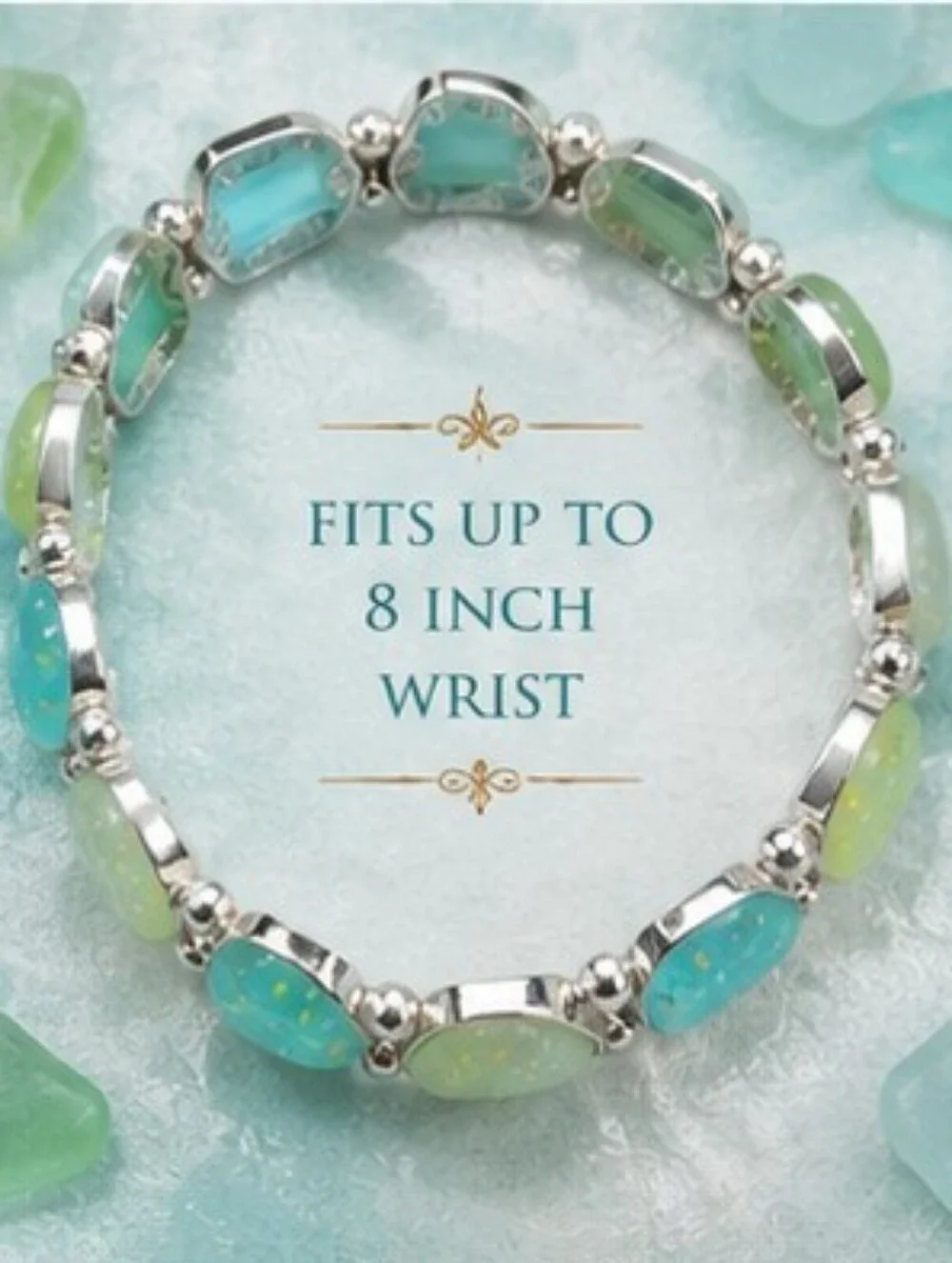 Sea Glass Starfish Bracelet 14K White Gold Plated Coastal Stretch NWOT